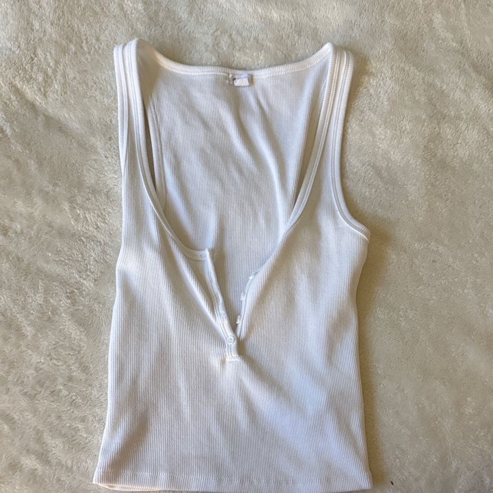 Garage White Ribbed Tank Top